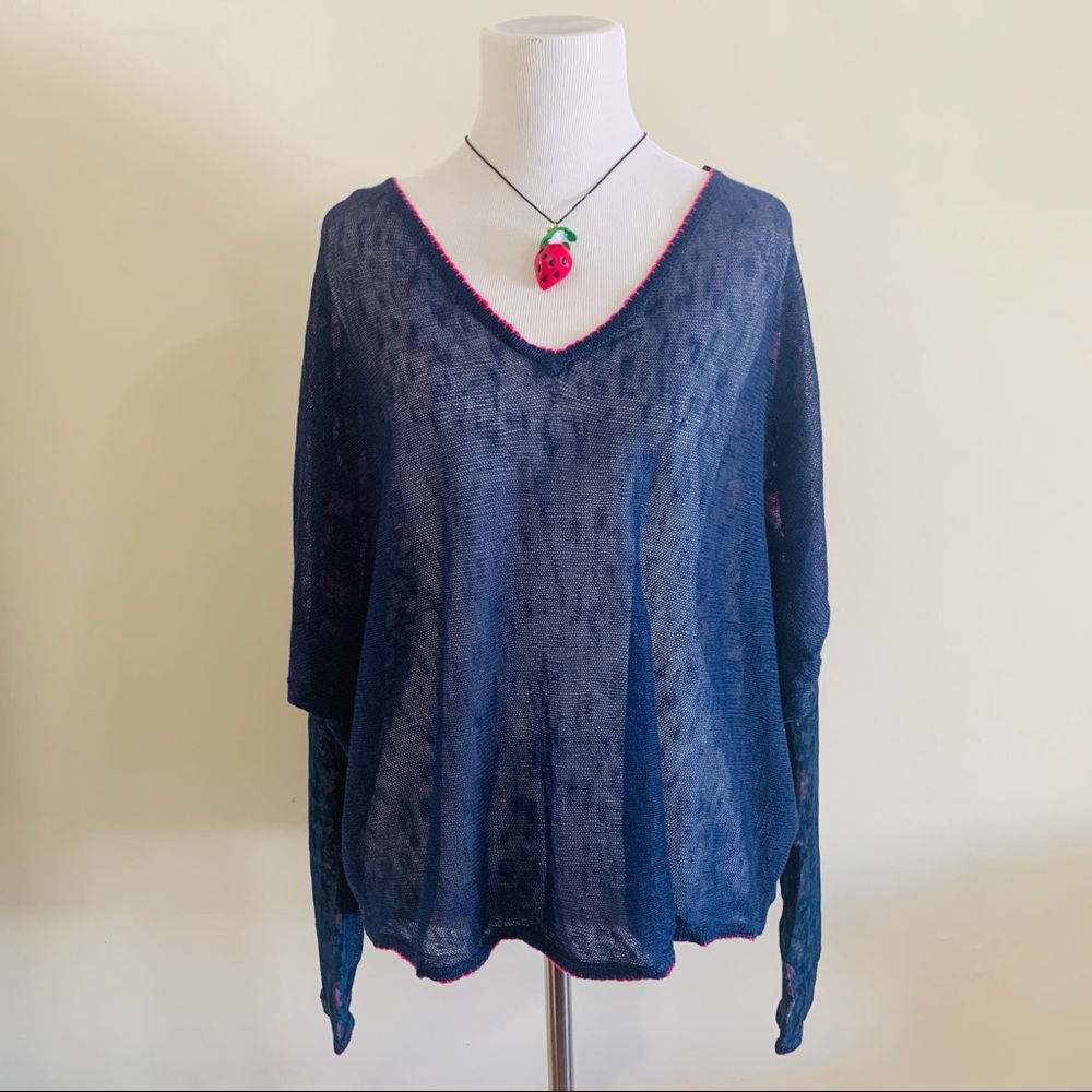 Betsey Johnson V-neck lightweight multi-fabric top